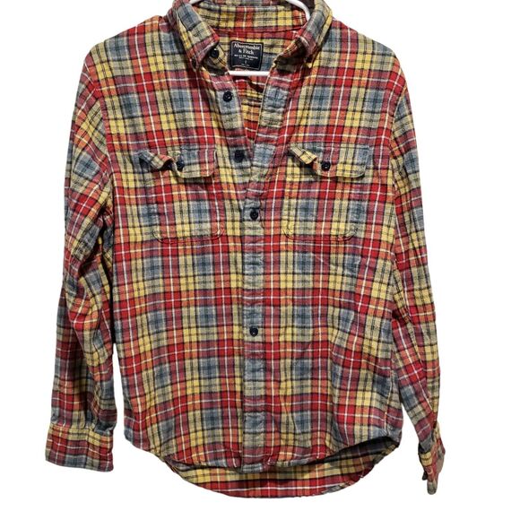 ABERCROMBIE & FITCH Men's Red Plaid Flannel shirt Small - Picture 1 of 6
